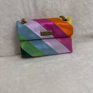 Kurt Geiger Multicolor Satin Diagonal Stripe Shoulder Bag